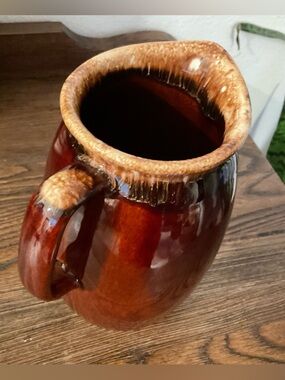 HULL Pottery, Vintage Glazed Brown Ceramic Pitcher with Drip Rim